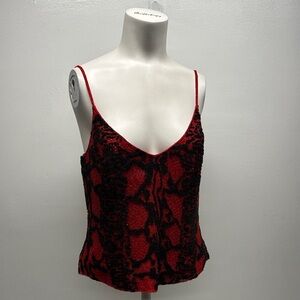 Basix II Blouse Sleeveless V-Neck Cami Pure Silk Beaded Vintage Red Black Size 8